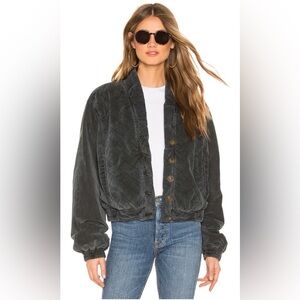Free People Quilted Velvet Bomber Jacket - Charcoal